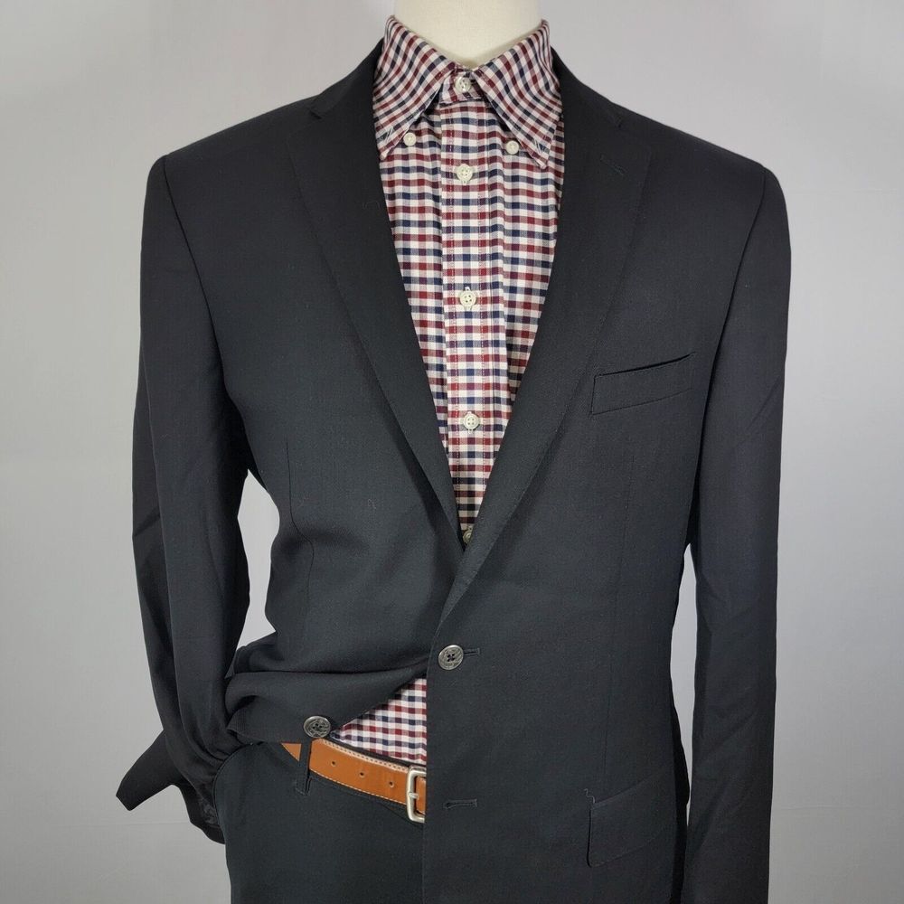 Joseph Abboud Mens Sport Coat Blazer Two Button Black Twill Super 120s Wool 44XL - Picture 2 of 16